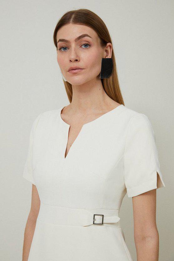 Karen Millen UK SALE Tailored Military Pleat Short Sleeve Mini Dress - ivory