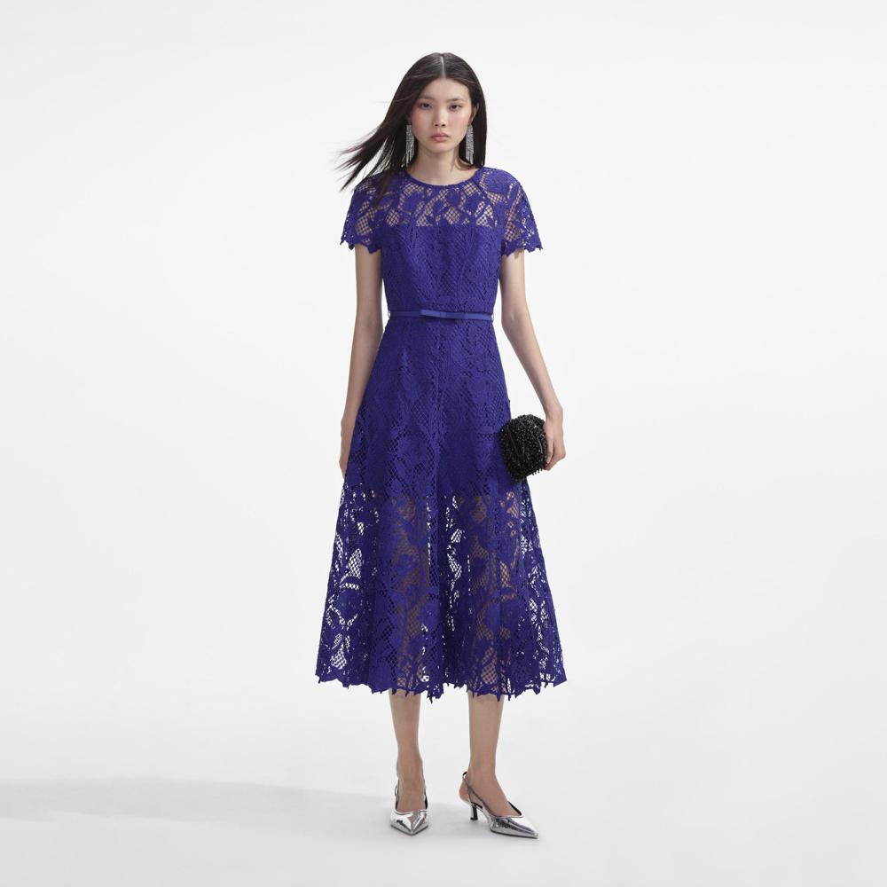 SELF PORTRAIT VIP SS24 Cobalt Lace Midi Dress