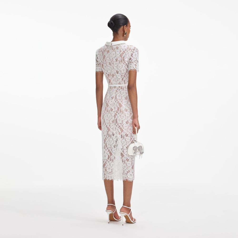 SELF PORTRAIT SS24 White Lace Button Midi Dress