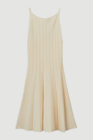 Karen Millen UK SALE Viscose Blend Sheer Detail Knit Flippy Mini Dress - cream