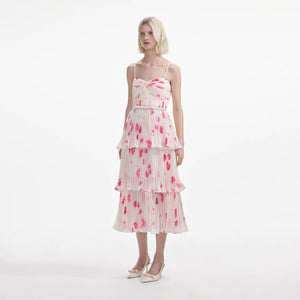 SELF PORTRAIT SS24 Printed Chiffon Tiered Midi Dress