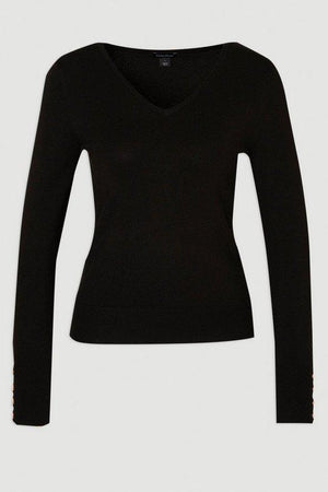 Karen Millen UK SALE Viscose Blend Knitted V Neck Jumper - black