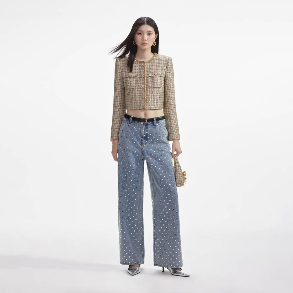 SELF PORTRAIT VIP SS24 Gold Boucle Cropped Jacket