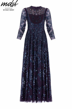 Needle & Thread CHRISTMAS SALE Victorian Wreath Long Sleeve Gown - blue