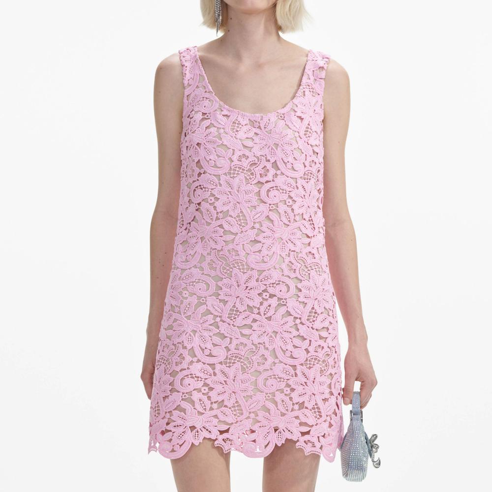 SELF PORTRAIT SS24 Pink Floral Lace Mini Dress