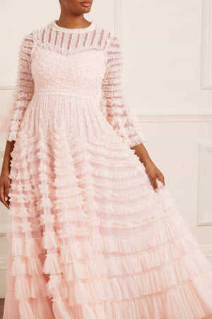 Needle & Thread CYBER SALE La Vie En Rose Round Neck Gown - pink