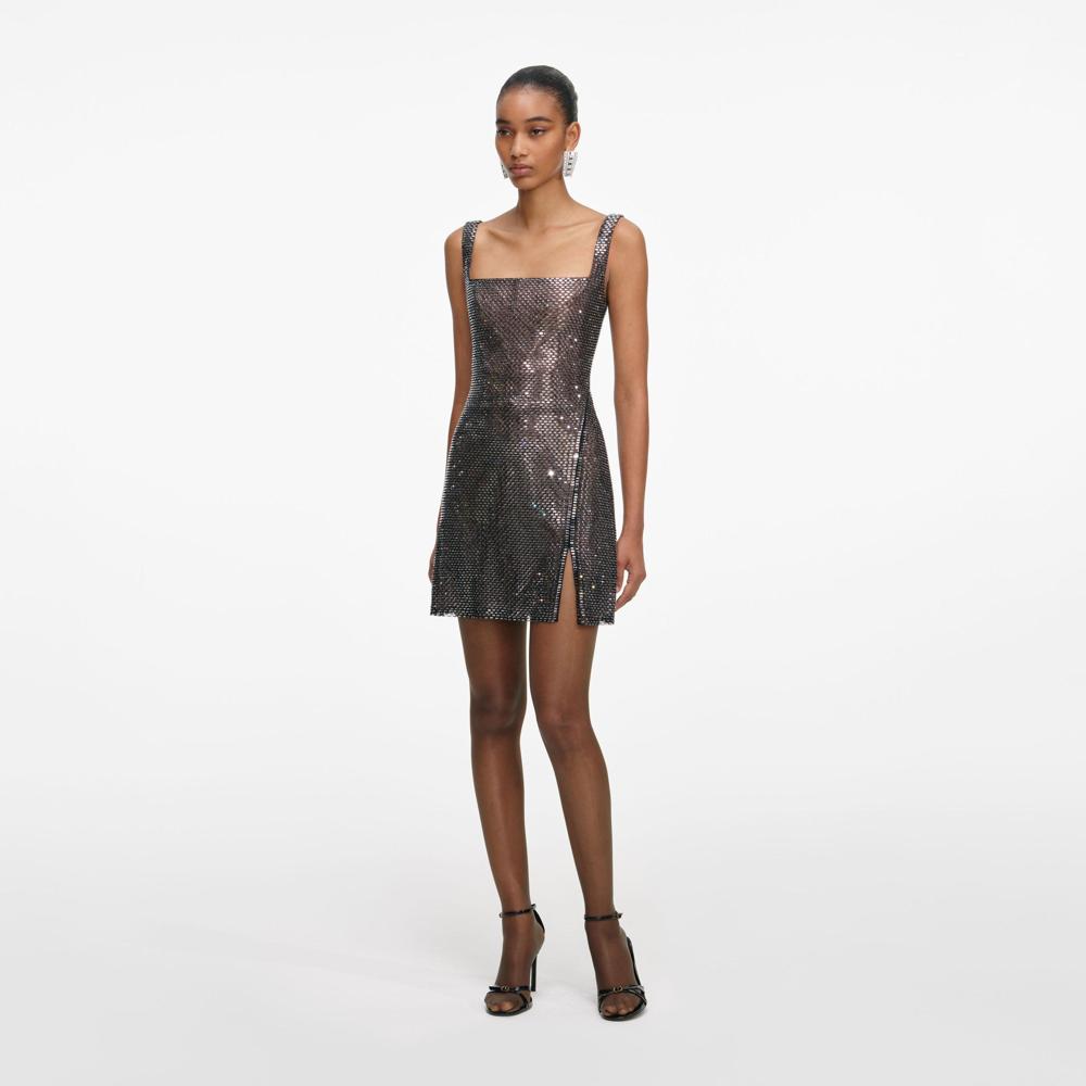 SP VIP PRICE Gunmetal Rhinestone Mesh Mini Dress