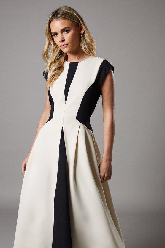 Karen Millen UK SALE Petite Crepe colour Block Midi Dress - mono
