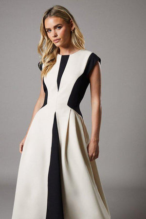 Karen Millen UK SALE Petite Crepe colour Block Midi Dress - mono