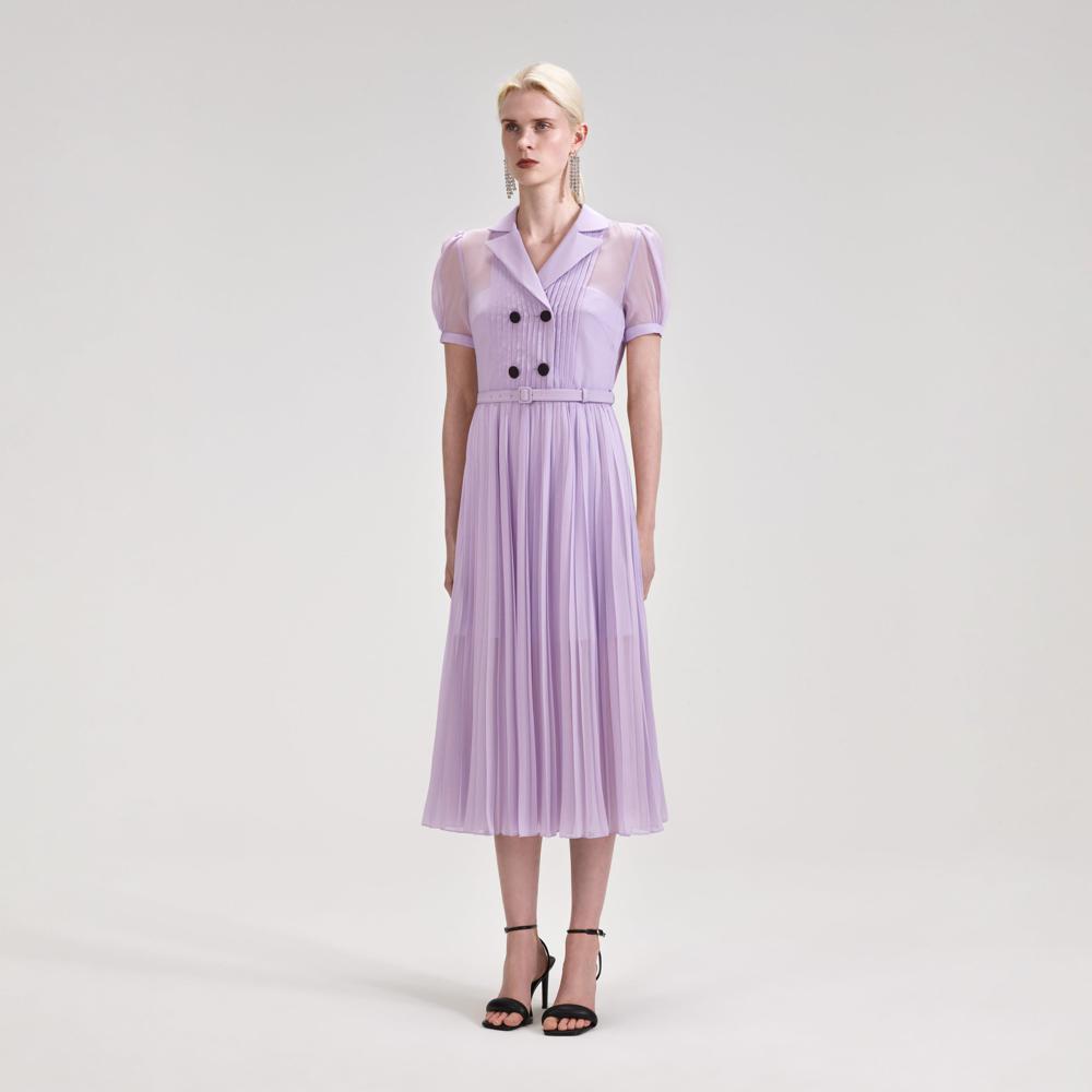 SELF PORTRAIT BLACK FRIDAY SALE Lilac Chiffon Pleated Collar Midi Dress