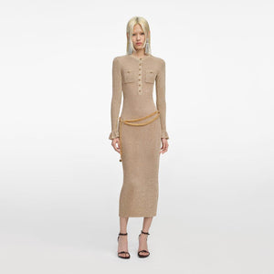 SP VIP PRICE Gold Lurex Ribbed Knit Midi Dress