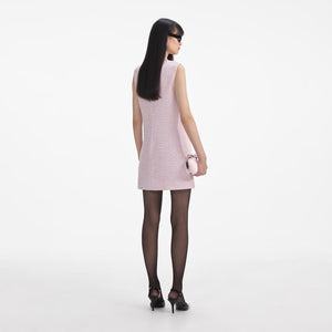 SELF PORTRAIT SS24 Pink Boucle Pearl Trim Mini Dress