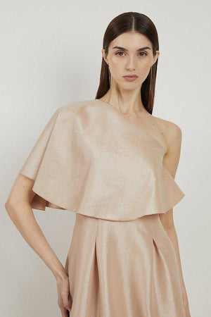Karen Millen UK SALE Petite Taffeta One Shoulder Ruffle Midi Dress
