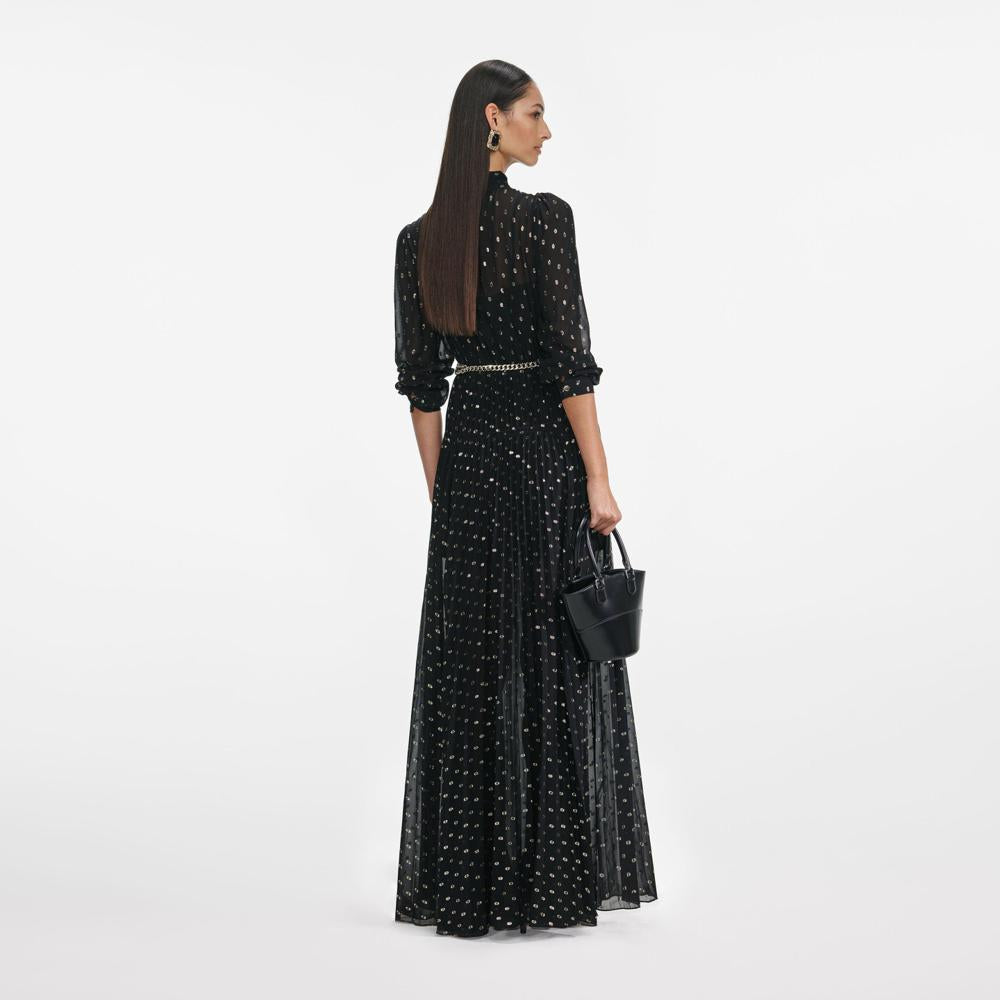 SP VIP PRICE Black And Gold Pussy Bow Maxi Dress