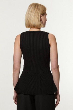 Karen Millen UK SALE Ribbed Cotton Knitted Waistcoat - black