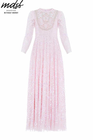 Needle & Thread CHRISTMAS SALE Victorian Wreath Gloss Long Sleeve Gown - pink