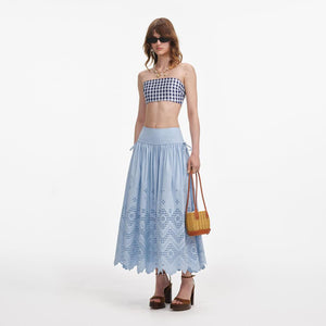 SP VIP PRICE Blue Cotton Broderie Midi Skirt
