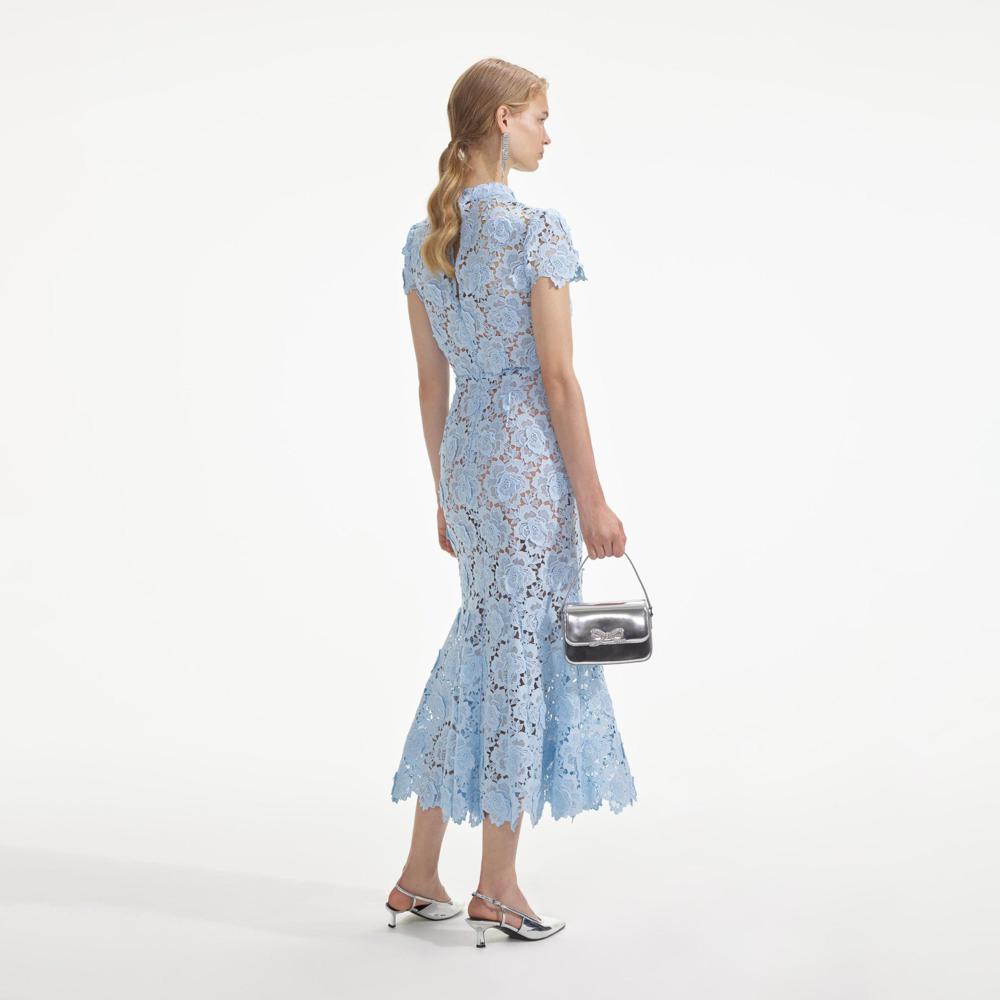 SELF PORTRAIT SS24 Blue Flower Lace Midi Dress