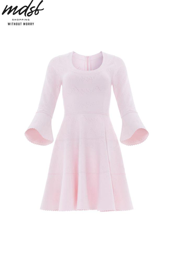 Needle & Thread CHRISTMAS SALE Pretty Pointelle Knit Scoop Neck Mini Dress - pink