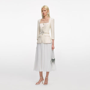 SP VIP PRICE Cream Boucle Long Sleeve Chiffon Midi Dress