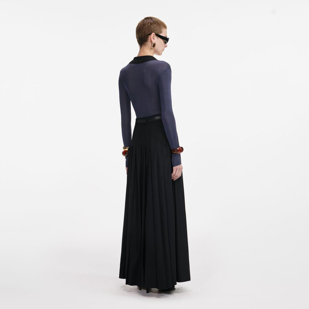 SP VIP PRICE Black Pleated Twill Maxi Skirt