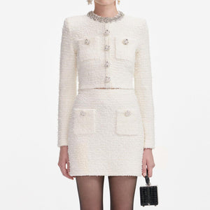 SP VIP PRICE Cream Textured Knit Mini Skirt