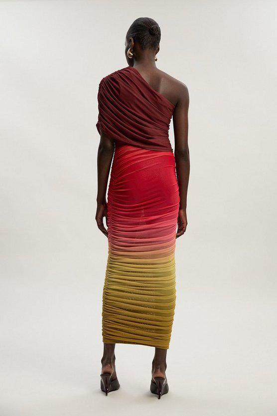 Karen Millen UK SALE Ombre One Shoulder Mesh Jersey Maxi Dress