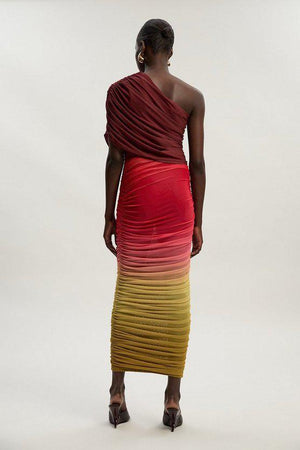 Karen Millen UK SALE Ombre One Shoulder Mesh Jersey Maxi Dress