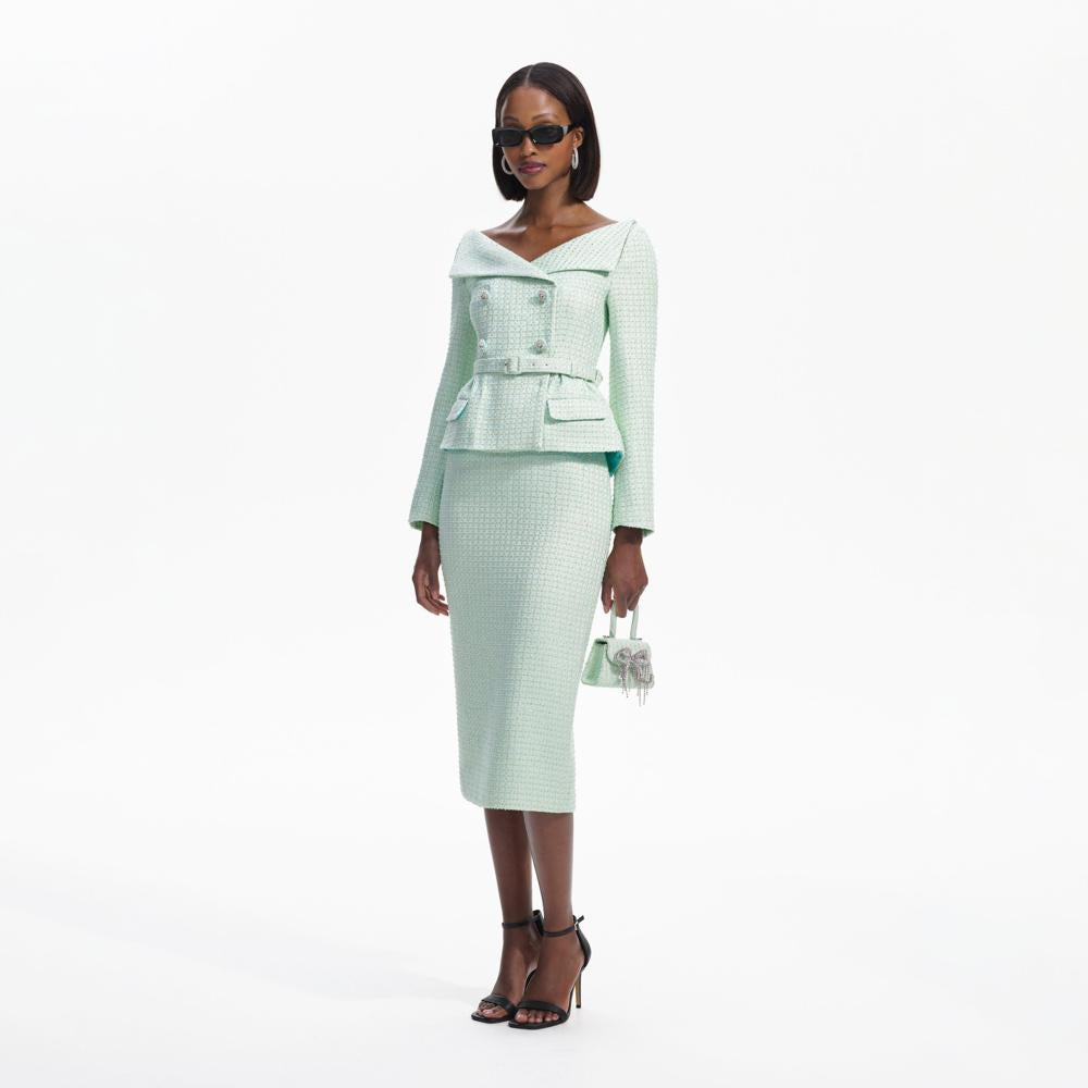 SELF PORTRAIT BLACK FRIDAY SALE Mint Boucle Tailored Midi Dress