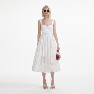 SELF PORTRAIT SS24 White Cotton Broderie Midi Dress