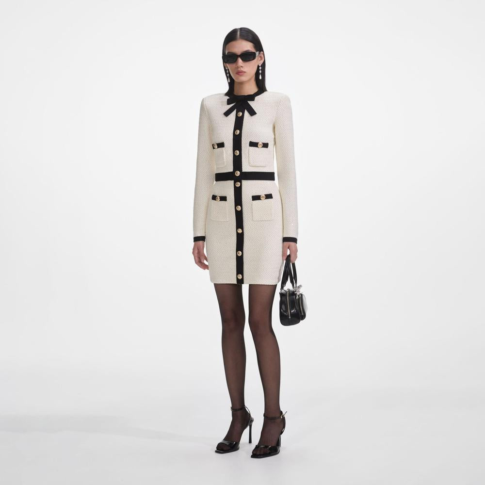 SP VIP PRICE Cream Sequin Pussy Bow Cardigan