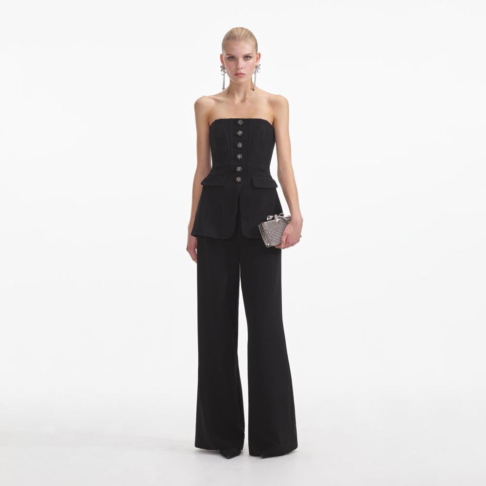 SELF PORTRAIT SS24 Black Bandeau Crepe Jumpsuit