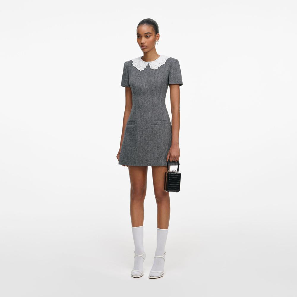 SP VIP PRICE Grey Herringbone Collared Mini Dress