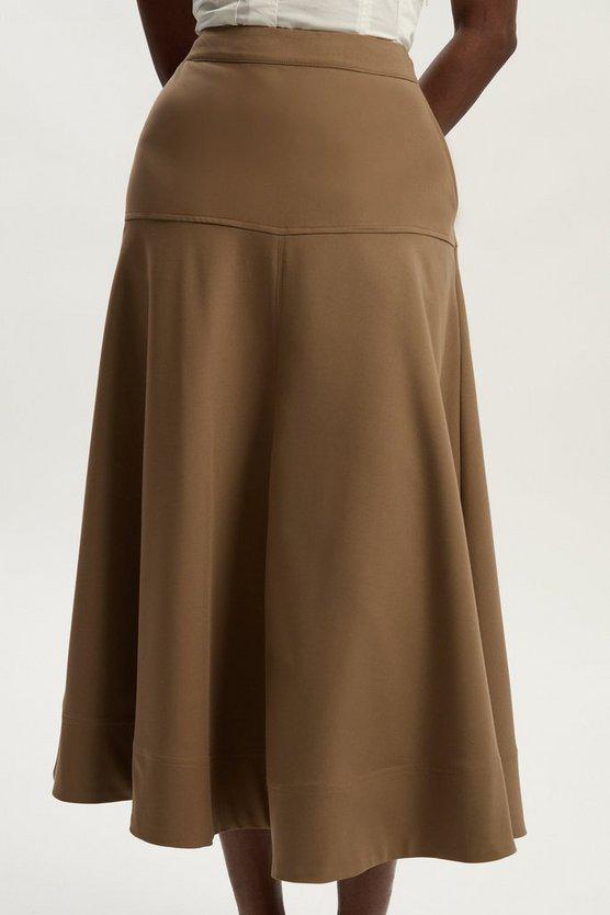 Karen Millen UK SALE Viscose Blend Tailored Full skirt - camel
