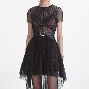 SP VIP PRICE Black Dot Mesh Mini Dress