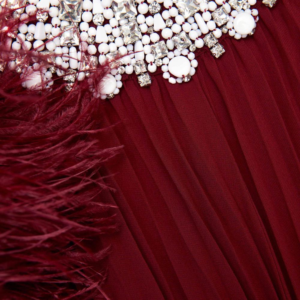 SP VIP PRICE Burgundy Chiffon Feather Midi Dress