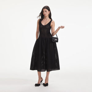 SELF PORTRAIT SS24 Black Crochet Knit Midi Dress