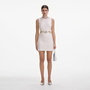 SP VIP PRICE Cream Boucle Pearl Mini Dress