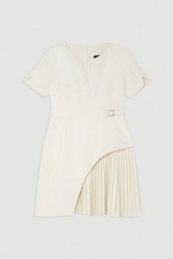 Karen Millen UK SALE Tailored Military Pleat Short Sleeve Mini Dress - ivory