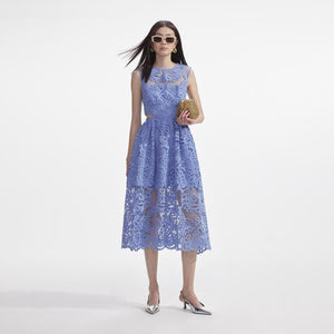 SELF PORTRAIT SS24 Blue Lace Cut Out Midi Dress