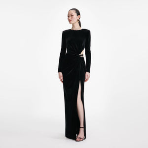 SP VIP PRICE Black Velvet Embellished Maxi Dress