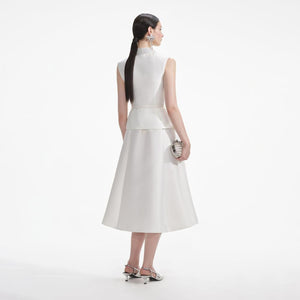 SELF PORTRAIT SS24 Cream Taffeta Diamante Midi Dress