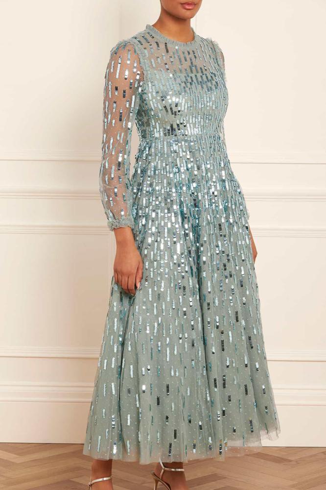 Needle & Thread SPRING/SUMMER Sequin Dash Long Sleeve Ankle Gown - green