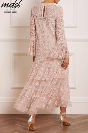 Needle & Thread CHRISTMAS SALE Annie Sequin Tiered Ankle Gown - pink