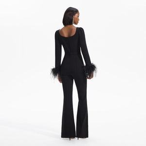 SELF PORTRAIT BLACK FRIDAY SALE Black Crepe Feather Jumpsuit