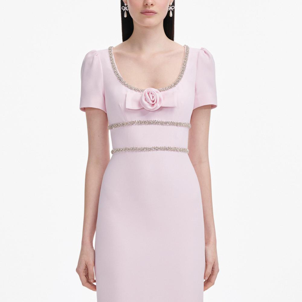 SP VIP PRICE Pink Crepe Crystal Trim Maxi Dress