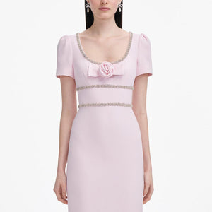 SP VIP PRICE Pink Crepe Crystal Trim Maxi Dress