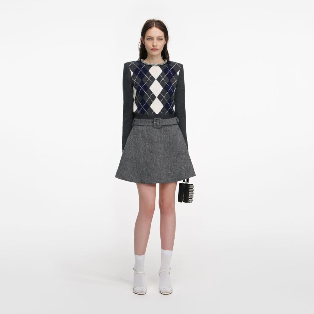 SP VIP PRICE Grey Argyle Crystal Trim Jumper