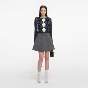 SP VIP PRICE Grey Argyle Crystal Trim Jumper