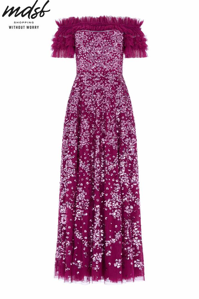 Needle & Thread CHRISTMAS SALE Sequin Wreath Off-Shoulder Gown - purple